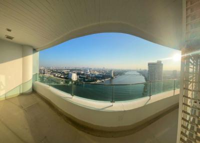 Spacious balcony with panoramic city and water views