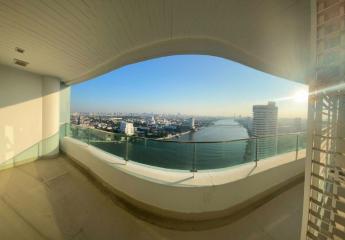 Spacious balcony with panoramic city and water views