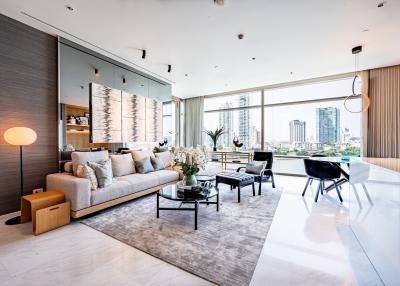 Spacious and well-lit modern living room with city view