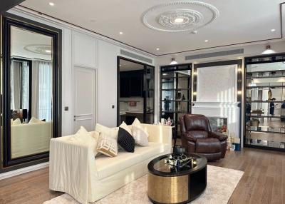 Elegant living room interior with modern furniture and detailed finishings