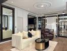 Elegant living room interior with modern furniture and detailed finishings