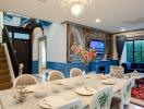 Elegant dining room with modern decor and chandelier