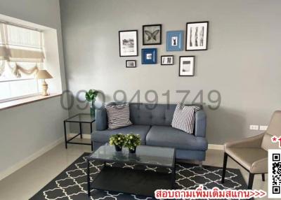 Cozy and modern styled living room with comfortable seating and decorative elements