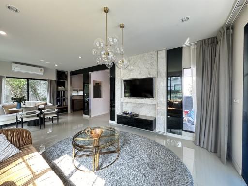 Spacious modern living room with natural light