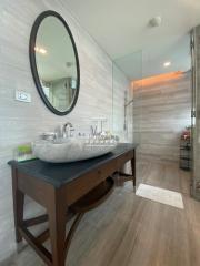 Modern bathroom interior with elegant sink and mirror