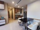 Modern kitchen with adjacent dining area in an open floor plan