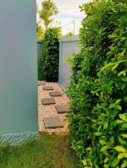 Paved pathway in a lush green outdoor area of a property