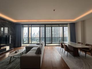 Modern living room with city view and natural light