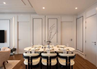 Elegant dining room with modern furniture and hardwood floors
