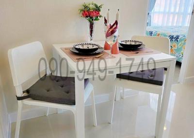 Cozy dining area with modern table and chairs