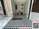 Tiled hallway with natural light and storage space