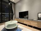 Stylish modern living room with elegant furniture and decorative lighting