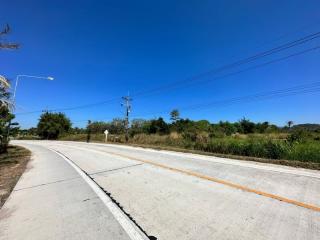 Paved road with clear blue sky and surrounding vegetation