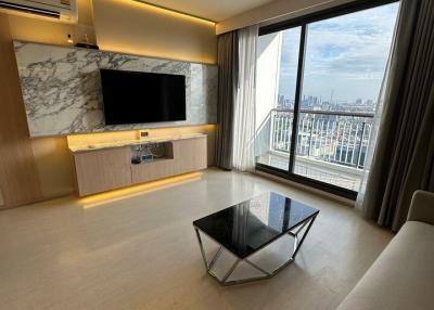 Modern living room with city view