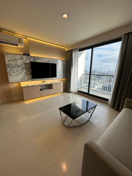 Modern living room with city view