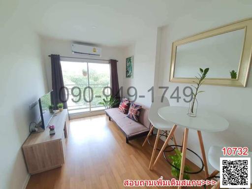 Bright living room with contemporary furniture and large window