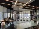 Modern high-rise gym with panoramic city views