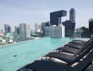 Rooftop swimming pool with city skyline view