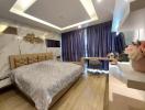 Modern bedroom with elegant design and ample lighting