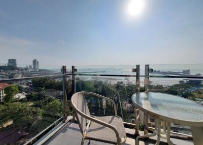Spacious balcony with a scenic ocean view