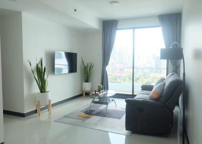 Modern living room with city view