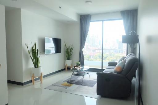 Modern living room with city view