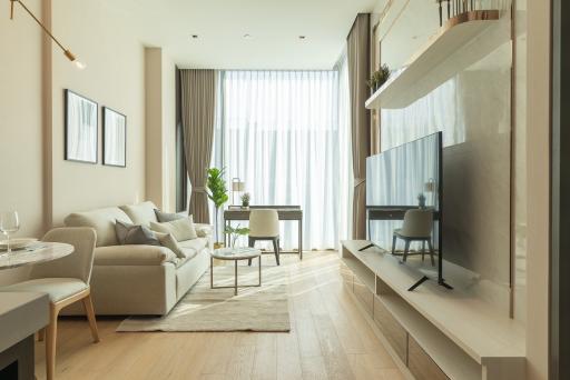 Modern and cozy living room with natural light