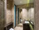 Modern bathroom with elegant fixtures and marble finish