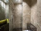 Modern bathroom with shower and luxurious finishes