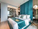 Modern bedroom with en-suite bathroom and elegant decor