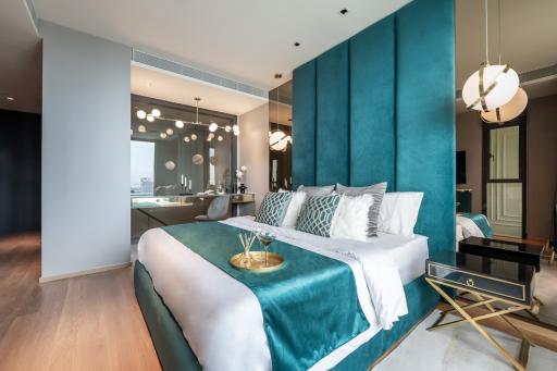 Modern bedroom with en-suite bathroom and elegant decor