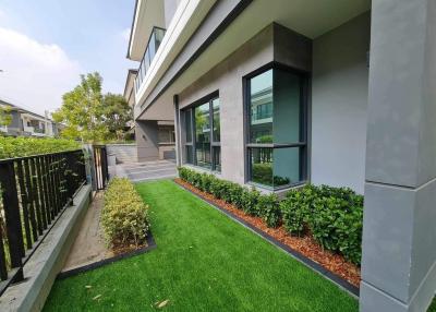Modern house exterior with landscaped garden