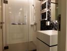 Modern bathroom with walk-in shower and vessel sink