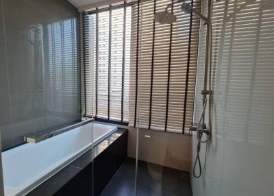 Modern bathroom with natural light and bathtub