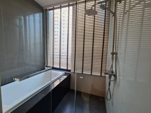 Modern bathroom with natural light and bathtub