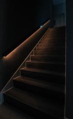 Modern staircase with ambient lighting