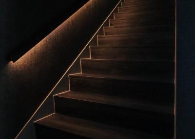 Modern staircase with ambient lighting
