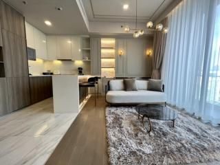 Modern open concept living room with integrated kitchen