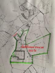 Land plot map with annotations and measurements