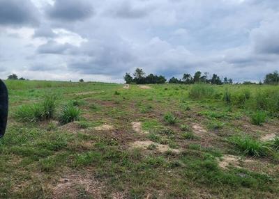 Spacious empty land with cloudy sky