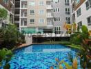 Apartment building with swimming pool