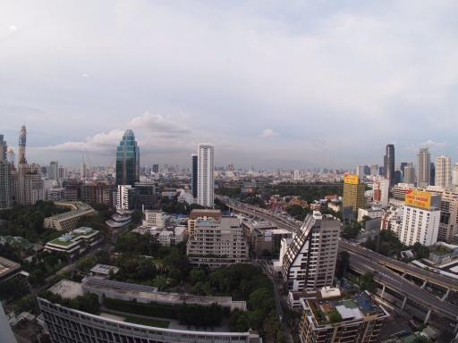 Panoramic view of a bustling cityscape under cloudy skies