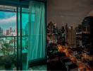 City view from a high-rise building with day and night contrast