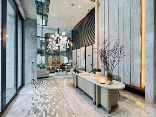 Elegant lobby interior with high ceiling and modern design