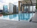 Modern rooftop swimming pool with city skyline view