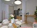 Modern kitchen with dining area in a new apartment