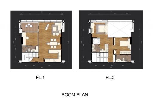 Floor plan of a two-level apartment showing layout and room distribution