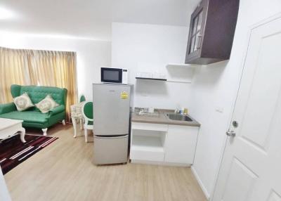 Compact and fully equipped kitchen with integrated living space