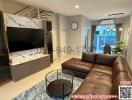 Modern living room interior with comfortable sofa and television