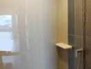 Modern bathroom shower area with wall tiles